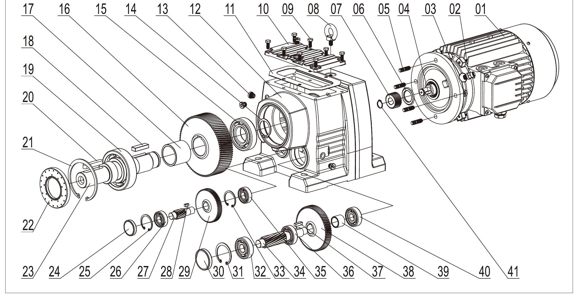 RC helical geared reducer parts diagram